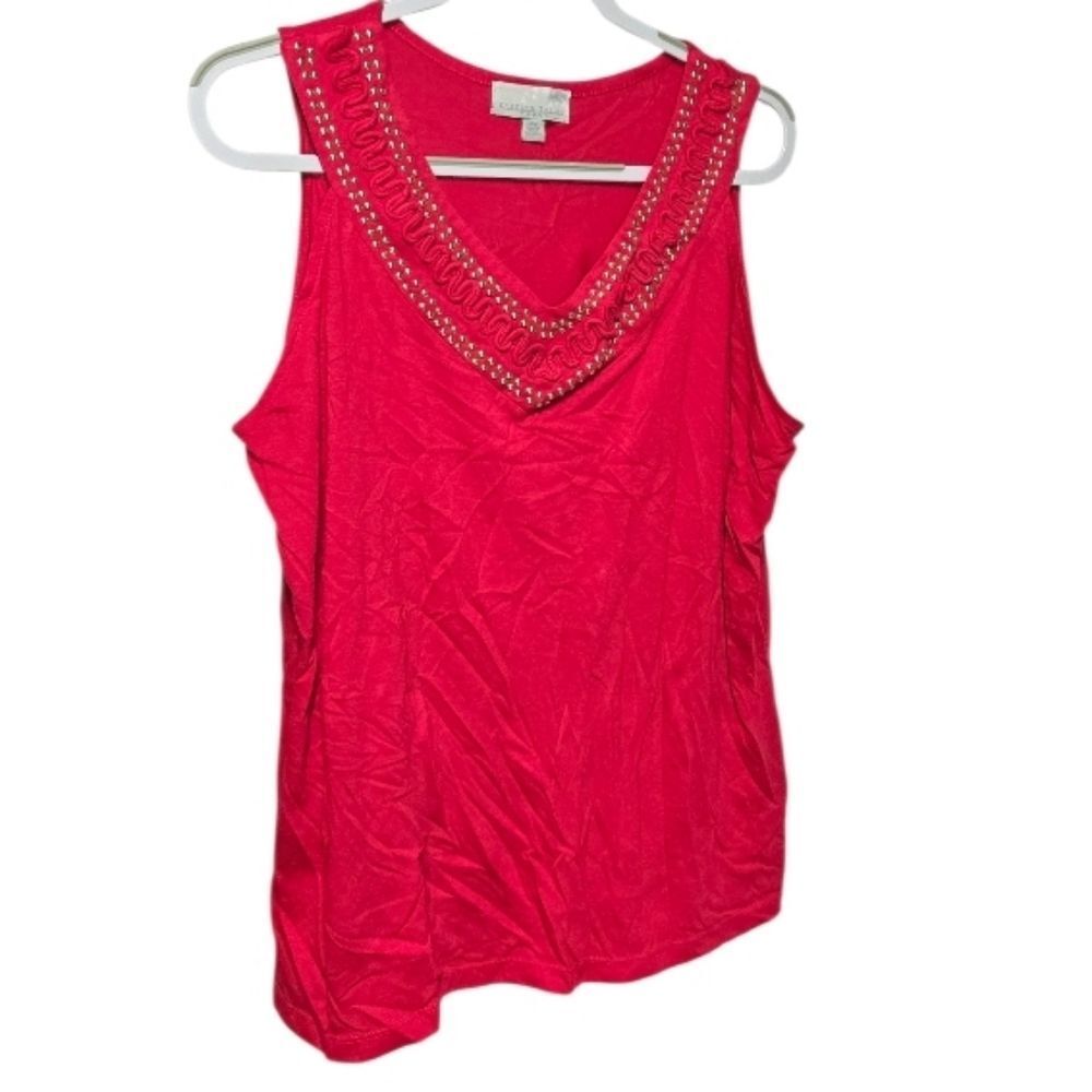 Carolyn Taylor Hot Pink Embellished V-Neck Tank – Vintage Plus Size 2X Cute Top